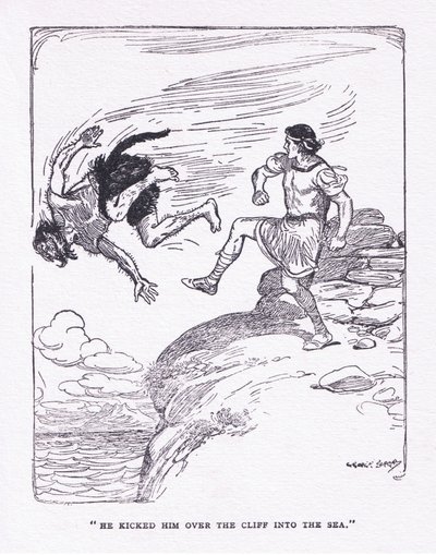 Er trat ihn über die Klippe ins Meer, aus The Heroes, veröffentlicht von George Allen and Unwin 1929 von George Soper