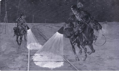 Auf einer mandschurischen Eisenbahn: Nachtpatrouille, Illustration aus Cassells Geschichte des Russisch-Japanischen Krieges Band 1, ca. 1900 von George Soper