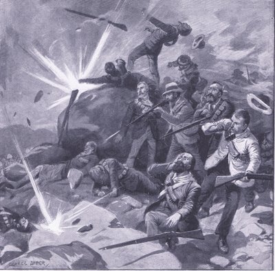 Der letzte Widerstand der Polizei von Johannesburg bei Bergendal, Illustration aus After Pretoria: The Guerilla War, 1902 von George Soper