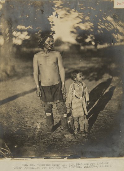 Hon. Mr. Growing Horn und Sohn. (Sac und Fox Indianer) Chefberater für Sac und Fox Indianer, Oklahoma, im Jahr 1873 (Foto) von George W. Ingalls