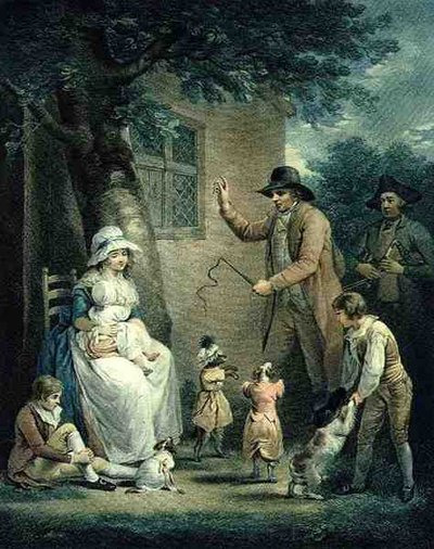 Tanzende Hunde, graviert von Thomas Gaugain, veröffentlicht von T. Philipe, 1796 (Punktstich) von George after Morland