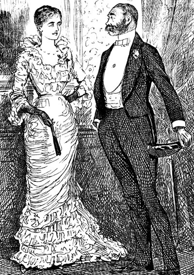 Eine Frau und ein Herr in formeller Kleidung von George du Maurier