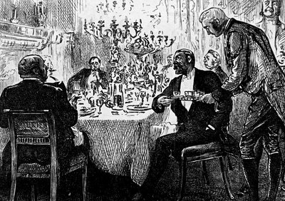 Eine Oberschichtfamilie am Tisch von George du Maurier