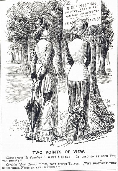 Karikatur, die das Schutzgesetz für Vögel von 1880 kommentiert von George du Maurier