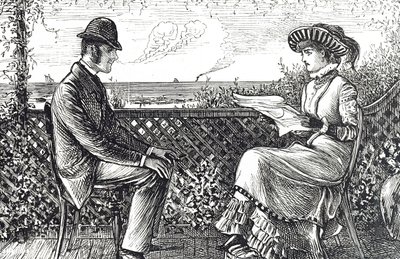 Karikatur, die einen Ehemann und eine Ehefrau zeigt - der Ehemann ist für die Schulden seiner Frau verantwortlich, es sei denn, er veröffentlicht einen Widerruf seiner Verantwortlichkeiten von George du Maurier