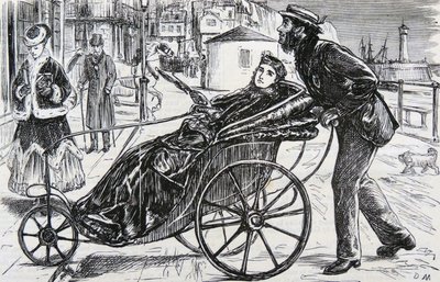 Patrick schiebt den Badestuhl der Dame von George du Maurier