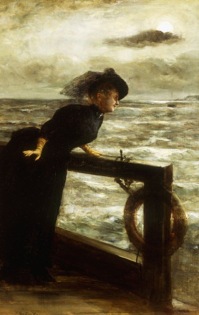Dame in Schwarz am Meer von George van den Bos