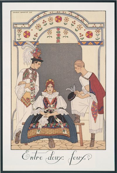 Falbalas et Fanfreluches, Almanach für 1923, Entre deux feux, von George Barbier, Druck von Georges Barbier