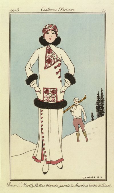 Pour St.Moritz, Platte aus "Costumes Parisiens" von Georges Barbier