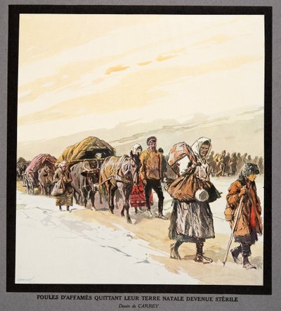 Exodus hungriger Menschen aus ihrer Heimat, aus Histoire des Soviets, veröffentlicht 1922 von Georges Carrey