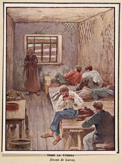 In der Tscheka; aus Histoire des Soviets, veröffentlicht 1922 von Georges Carrey