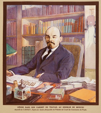 Lenin in seinem Büro im Kreml in Moskau, aus Histoire des Soviets, veröffentlicht 1922 von Georges Carrey
