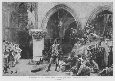 Französische Soldaten lagern vor dem Dogenpalast in Venedig, Französische Revolutionskriege von Georges Clairin