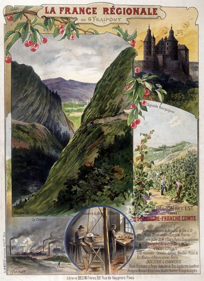 Plakat „La France régionale“ von G. Fraipont: Burgund und Franche-Comté, Anfang 20. Jahrhundert von Georges Fraipont