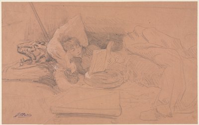 Sarah Bernhardt auf einem Diwan liegend, lesend von Georges Jules Victor Clairin