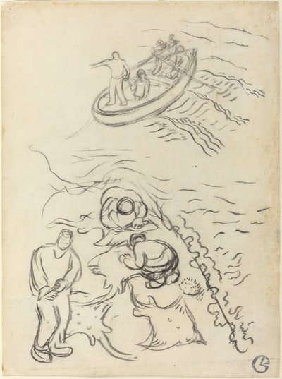 Studie für "Die Fischer" mit Männern, die die Netze leeren (Etude pour "Les Pêcheurs" et hommes vidant des raies) von Georges Lacombe