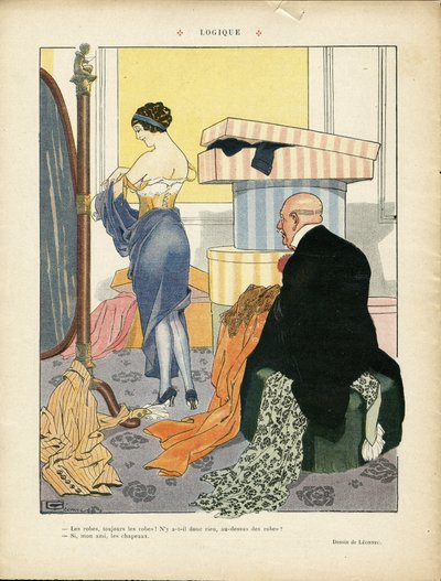 Illustration von Georges Leonnec (1881-1940) in Le Lire, 06/07/12 - Logik - Mode, Hut, Innere Architektur, Leben der Reichen - Frauen von Georges Leonnec