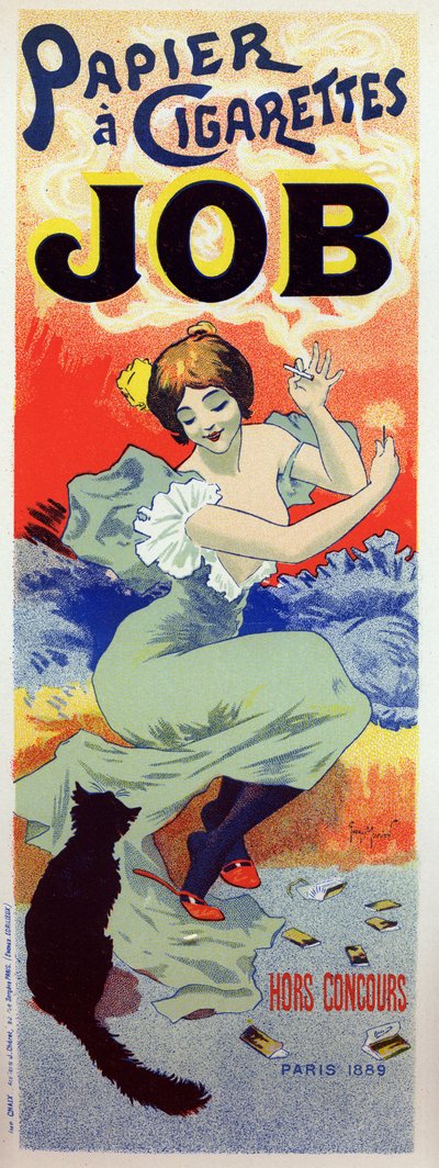 Lebensstil. Job rollt Papier für Zigarette. Plakat von Georges Meunier, Frankreich, ca. 1895 von Georges Meunier