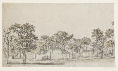 Gruppe von Häusern zwischen Bäumen von Georges Michel