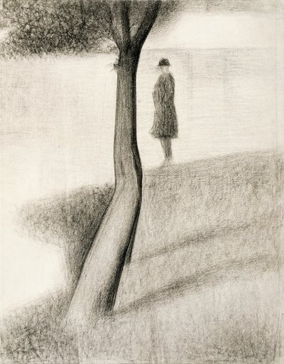 Mann neben einem Baum stehend; Studie auf La Grande Jatte von Georges Pierre Seurat