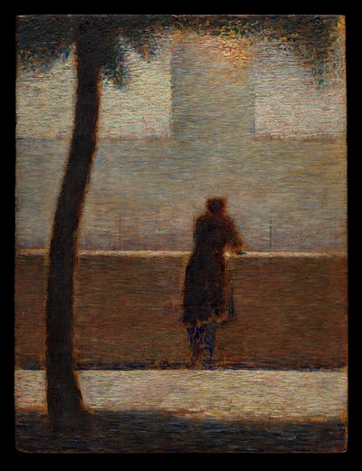 Ein Mann lehnt an einem Geländer von Georges Seurat