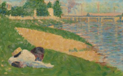 Die Seine mit Kleidung am Ufer (Studie für "Badegäste in Asnières") von Georges Seurat