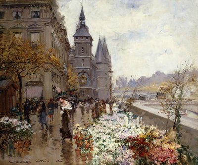 Ein Blumenmarkt entlang der Seine von Georges Stein