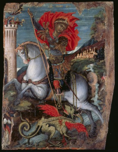 Ikone des Heiligen Georg zu Pferd, der den Drachen tötet von Georgios Klontzas