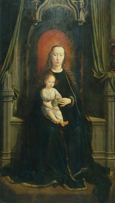 Thronende Madonna mit Kind oder Madonna der Trauben, zentrale Tafel des Cervara-Altarbildes von Gerard David