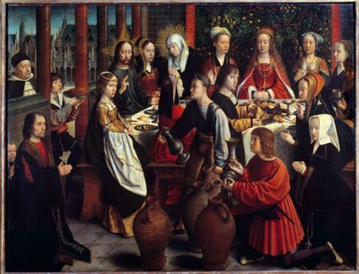 Die Hochzeit zu Kana (Das Wunder der Wasserverwandlung in Wein während eines Hochzeitsbanketts, zu dem Jesus und Maria eingeladen sind) (Gemälde von Gerard David) von Gerard David