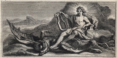 Apollo besiegt die Hydra - Gravur von Gerard Edelinck nach Daniel Halle (1614-1675) von Gérard Edelinck
