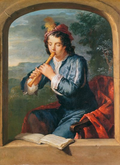 Junger Mann, der Flöte spielt von Gerard Hoet