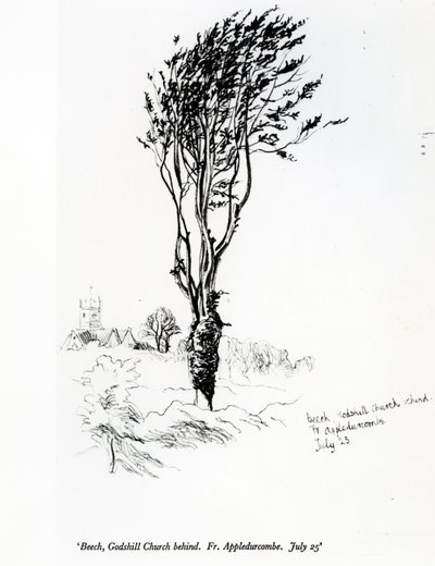 Buche, Godshill Kirche dahinter. Fr. Appledurcombe. 25. Juli, ca. 1860er von Gerard Manley Hopkins
