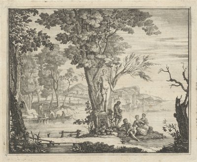 Flusslandschaft mit Anglern bei einer Venusstatue von Gerard Melder