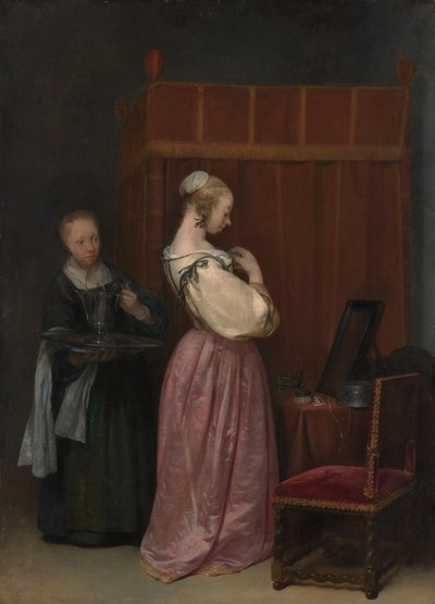 Eine junge Frau bei ihrer Toilette mit einer Magd, ca. 1650-51 von Gerard Terborch II