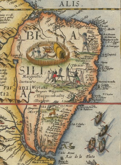 Karte von Südamerika, 1593 (beschnitten) von Gerard de Jode