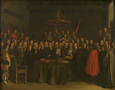 Ratifizierung des Friedens von Münster zwischen Spanien und der Niederländischen Republik im Rathaus von Münster, 15. Mai 1648 von Gerard ter Borch (II) (copy after)