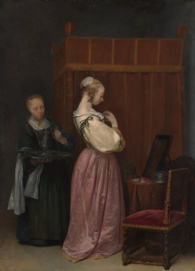Eine junge Frau bei ihrer Toilette mit einer Magd von Gerard ter Borch