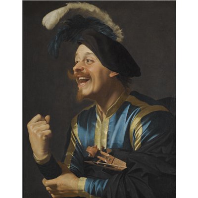 Lachender Musiker mit einer Geige unter dem Arm von Gerard van Honthorst
