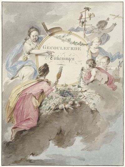 Titelblatt für Kunstbuch mit kolorierten Zeichnungen von Gerard van Nijmegen