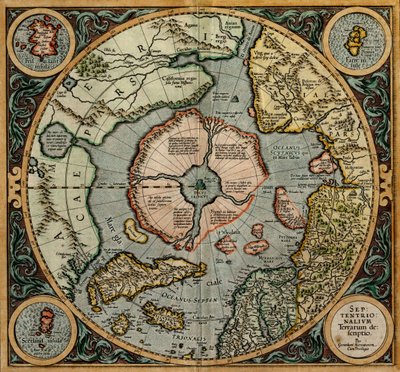 Septentrionalium Terrarum Descriptio (Karte der nördlichen Hemisphäre), um 1595 von Gerardus (after) Mercator