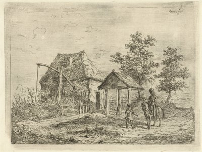Kavallerist bei einem Bauernhof (Der reitende Artillerist und der Bauer) von Gerardus Emaus de Micault