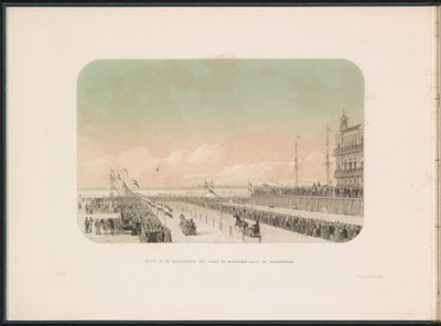 Wettbewerb für Schlitten auf der Maas in Rotterdam, 1855 (Serie: Das Eisspektakel auf der Maas in Rotterdam im Februar 1855, mit Beschriftungen) von Gerardus Johannes Bos