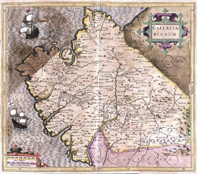 Galicien, Santiago de Compostela, Monforte de Lemos, Nordwestspanien (Gravur) von Gerardus Mercator