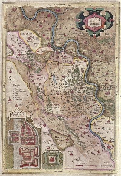 Der Verlauf des Rheins in Westfalen, Deutschland (Gravur) von Gerardus Mercator