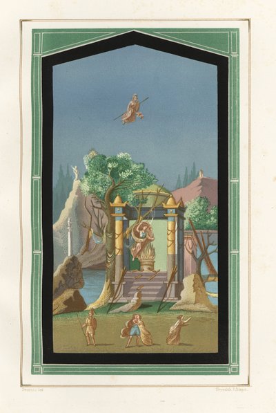 Landschaftsgemälde aus der Exedra im Haus des Vesonius Primus, ein Fuller. Chromolithographie von Victor Steeger nach einer Illustration von Geremia Discanno aus Emile Presuhn (1844-1878) Die schönsten Gemälde von Pompeji, Leipzig von Geremia Discanno