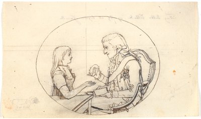 Erbprinz Frederik mit dem Erbprinzen (Chr. VIII) zeigt ein Porträt der verstorbenen Erbprinzessin Sofie Frederikke von Gerhard Ludvig Lahde