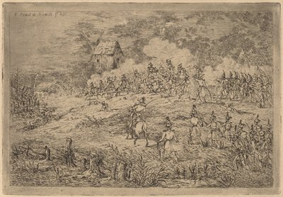 Angriff der Kavallerie (Charge de cavalerie contre des chasseurs) von Gerhardus Emaus de Micault