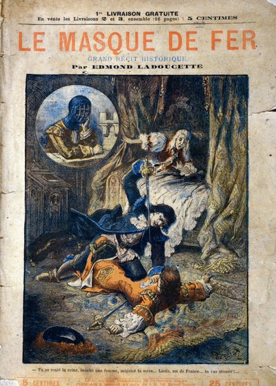Le Masque de Fer, Titelbild des Romans von Edmond Ladoucette, veröffentlicht in Fortsetzungen Ende des 19. Jahrhunderts von Gerlier