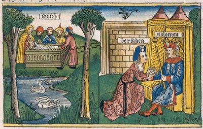 Der Tod Davids und Bathseba bittet Salomo um Abischag für Adonija, aus der Nürnberger Bibel (Biblia Sacra Germanaica) von German School
